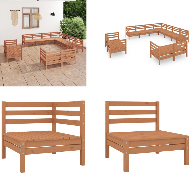 vidaXL 11-dielna záhradná obývacia súprava z masívneho dreva borovice medovo hnedá - záhradná obývacia súprava - vonkajšia obývacia súprava - drevená pohovka - drevená záhradná pohovka