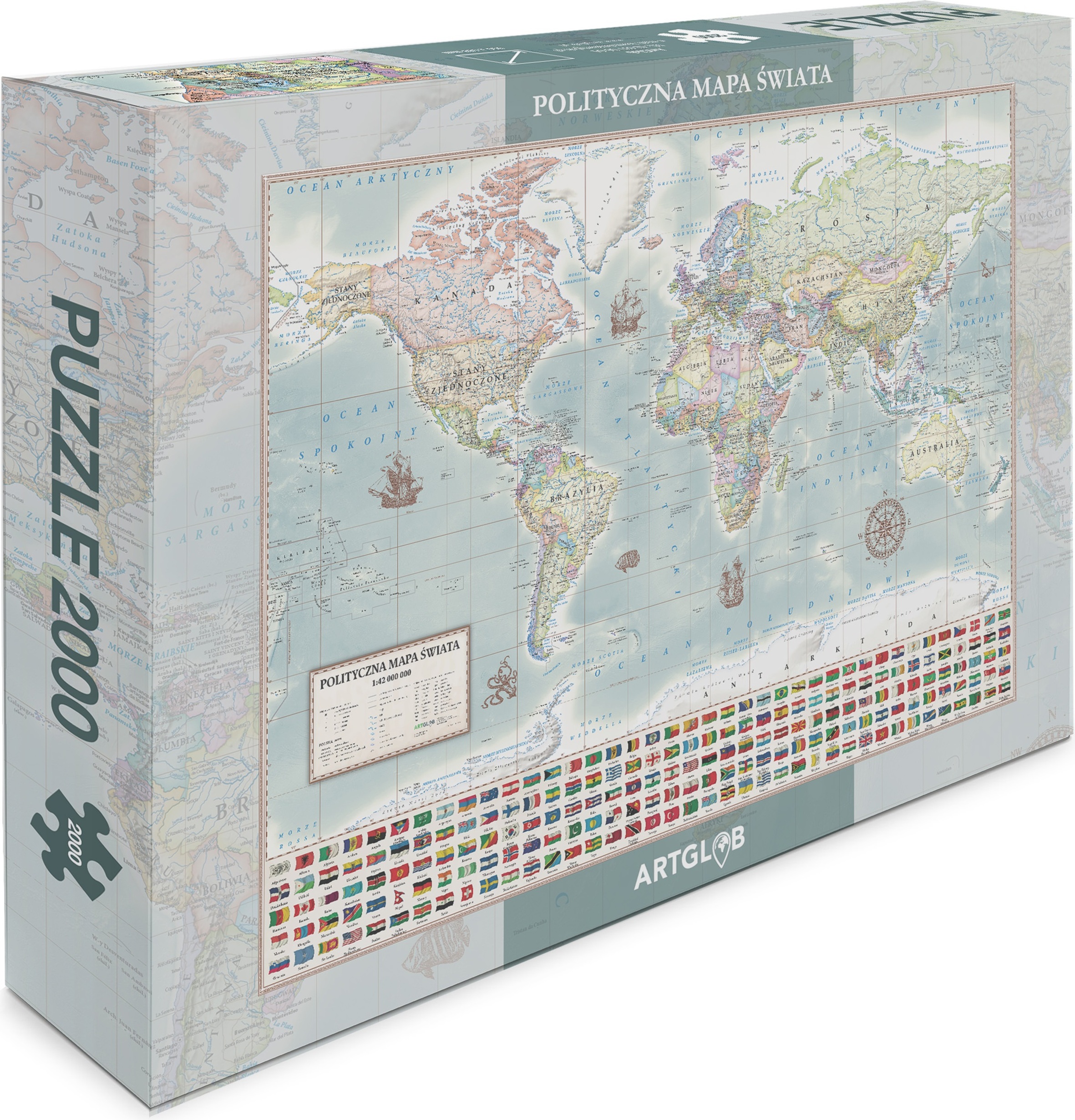 Die politische Welt. Stilisierte Karte. 200-teiliges Puzzle. ArtGlob