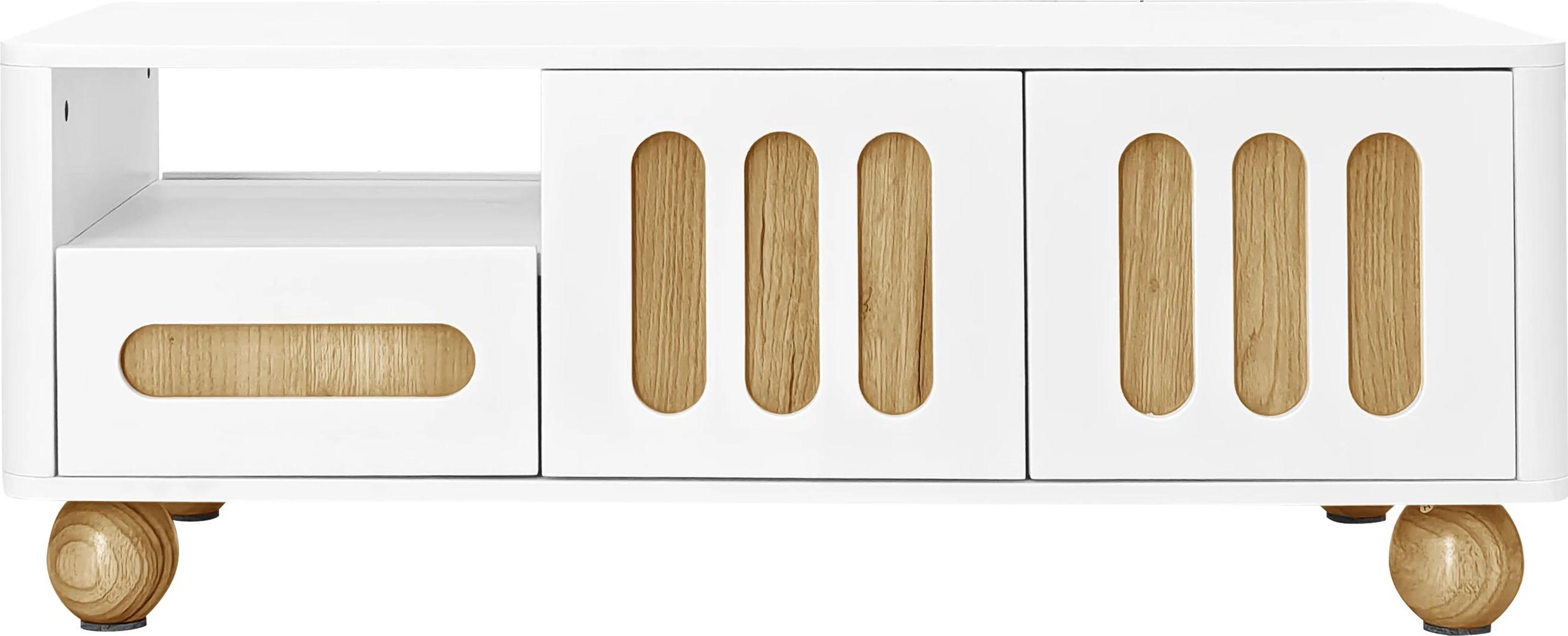 Sideboard, weiß, 4 Türen, 2 Schubladen, offenes Fach, warmes LED-Licht, abgerundete Ecken, MDF & Spanplatte