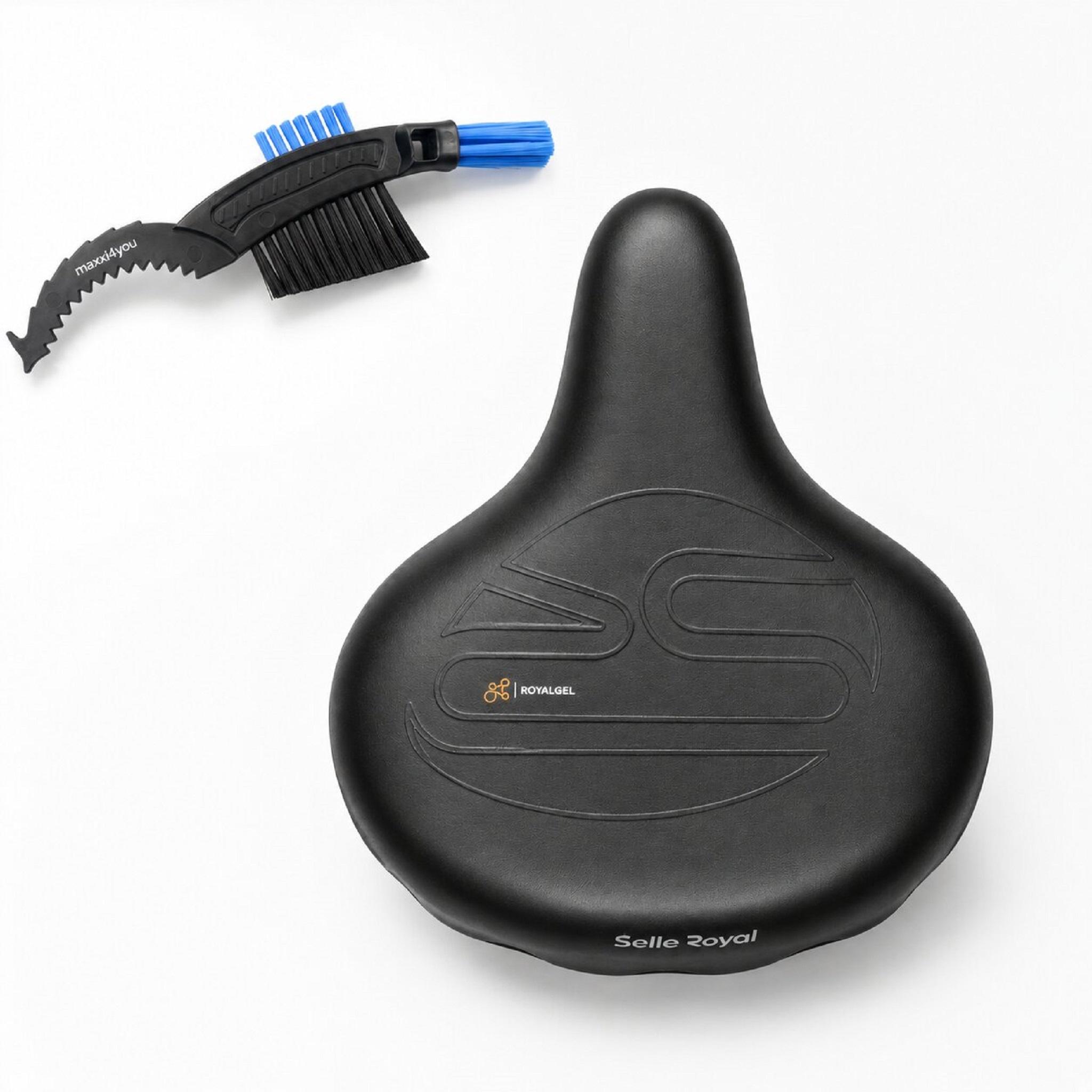 Selle Royal Drifter Strengtex Fahrradsattel Royalgel Doppelfeder Schwarz/Silber inkl. maxxi4you Fahrrad Kettenbürste