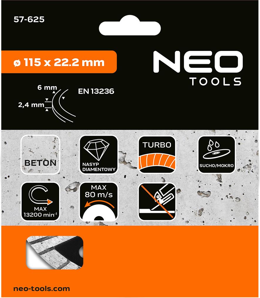 Neo Tools Tarcza diamentowa turbo 115 x 22.2 mm do cicia