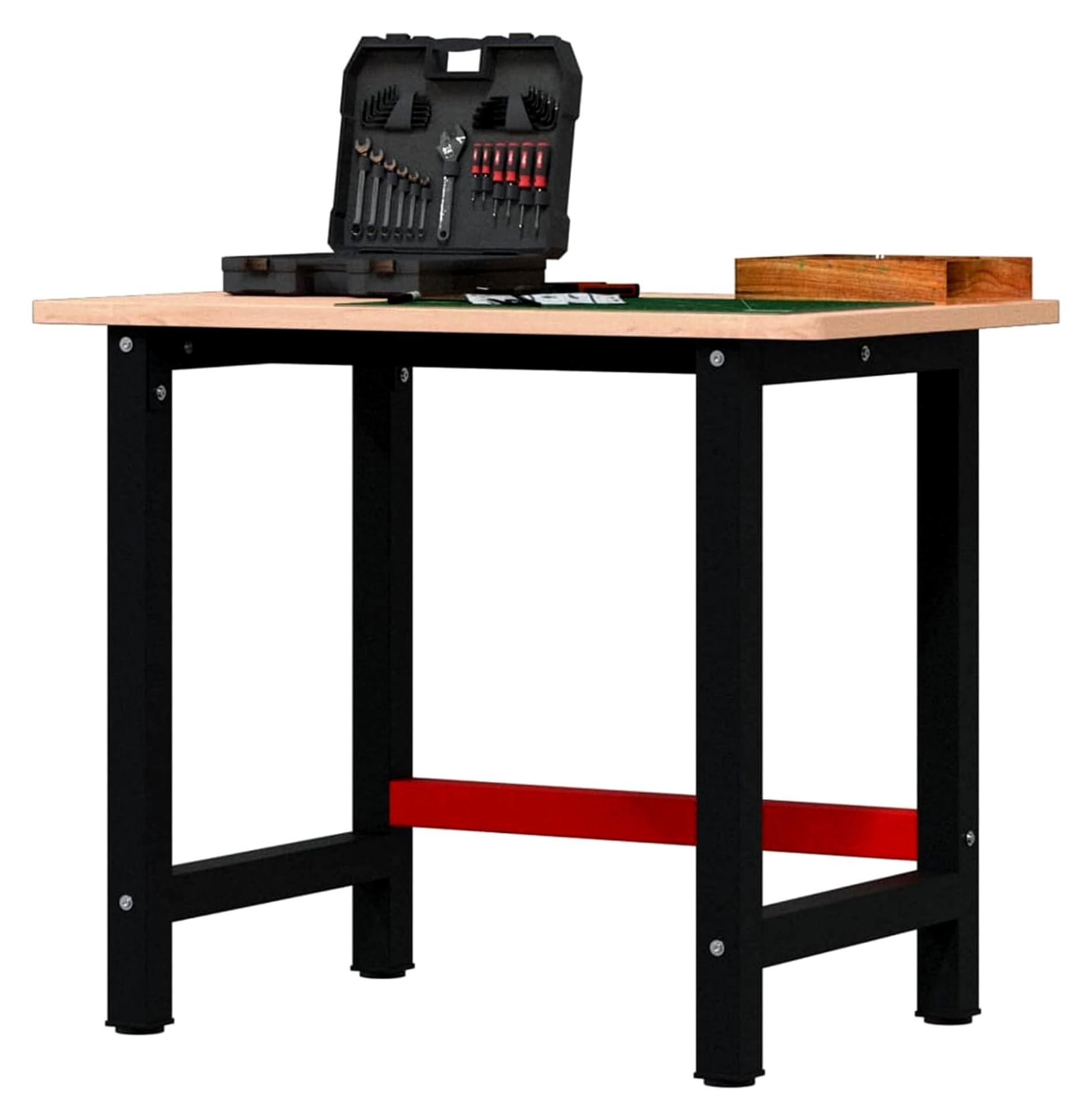 Markenlos Buchenholz Werkbank - Stabile Metallfüße - 100 x 60 x 81,5 cm - Für Heimwerker & DIY-Projekte