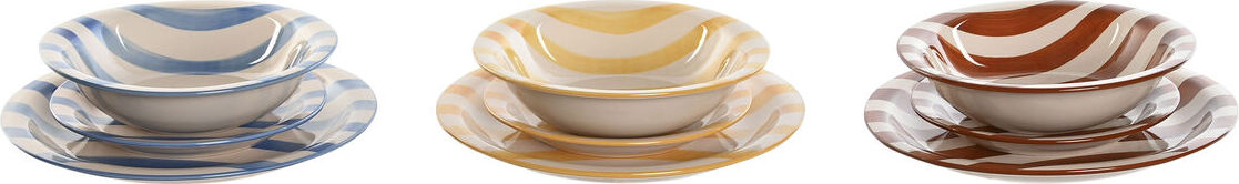 Geschirr Home ESPRIT Gelb Blau Rot Steingut Streifen Mediterraner 27,5 x 27,5 x 2,8 cm 18 Stücke METI_PC211797