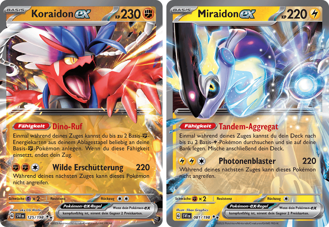 The Pokemon Company Koraidon ex Doppelstern & Miraidon ex Doppelstern SET Karmesin & Purpur 81;125/198 Sammelkarten Pokemon Einzelkarten