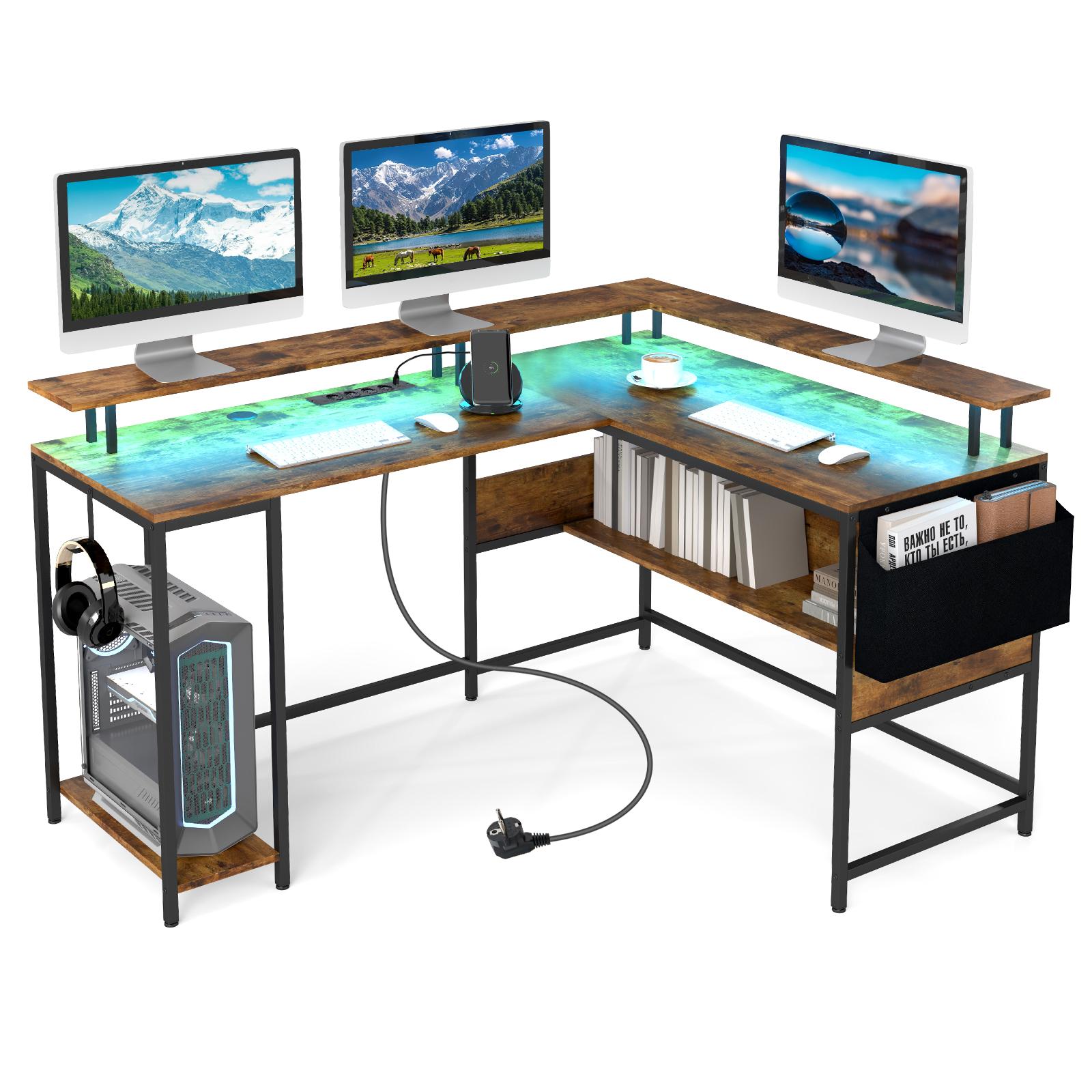 Scrivania Per Computer A Forma Di L Con Supporto Per Monitor Postazione Di Lavoro Lunga Per 2 Persone Nero