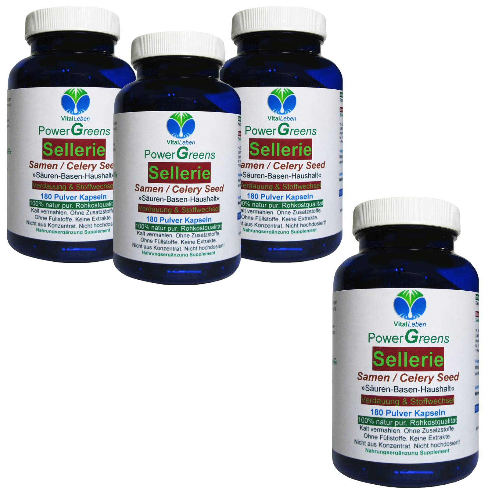 VitalLeben Sellerie Samen Selleriesamen Celery Seed 720 (4x180) Pulver Kapseln nach Hildegard von Bingen - Natur Pur Ohne Zusatzstoffe 26600-720