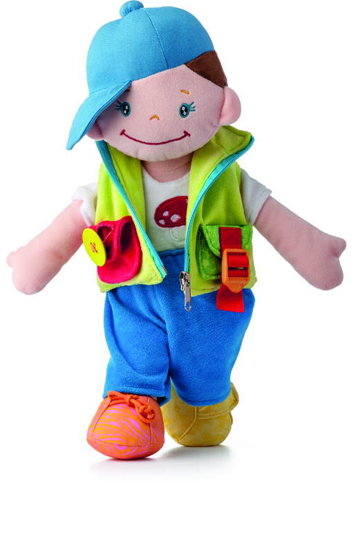 Stoffpuppe - Lernpuppe ''Keiky'' von Niny / Woodyland, bunt, weich, mit vielen Lernelementen 700006