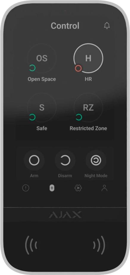 Ajax Touchscreen-IPS-Tastatur mit RFID-Leser - Voll- oder Gruppenaktivierung/Deaktivierung - Steuerung von Automatisierungsszenarien 58455.148.WH1