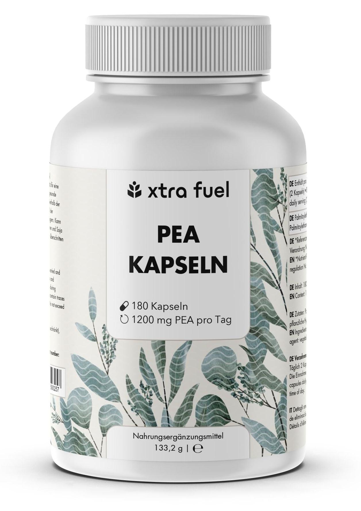 XTRA FUEL PEA Kapseln - Mikronisiertes Palmitoylethanolamid - 1200mg pro Tag – 1x Dose (180x PEA Kapseln)