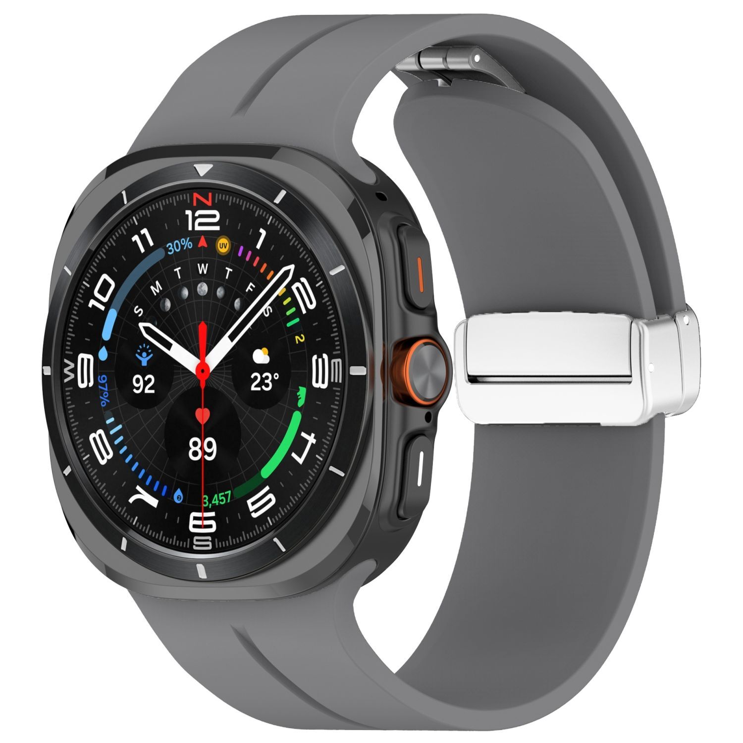 Pre Samsung Galaxy Watch Ultra 47mm Groove Silikónový remienok Magnetická pracka Dark Grey