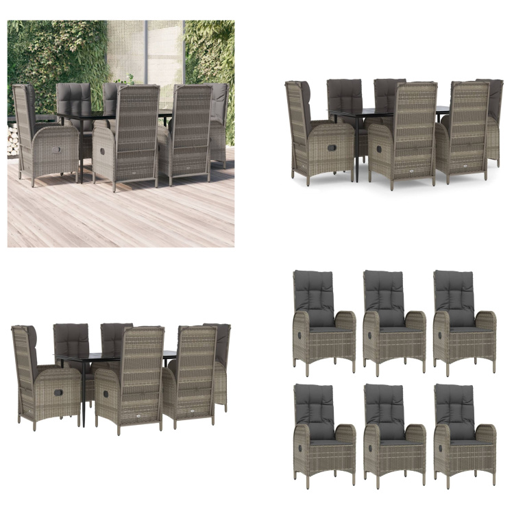 vidaXL 7-dielny záhradný jedálenský set s vankúšmi čierny a sivý polyratan - Záhradný jedálenský set - Záhradné jedálenské sety - Jedálenský set - Jedálenský set terasa