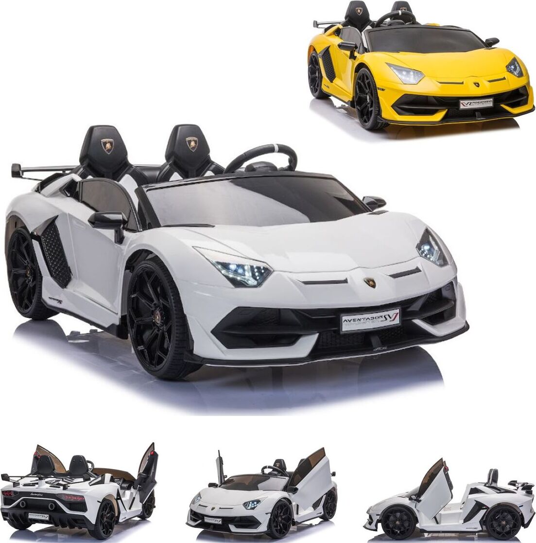 ES-Toys Kinder Elektrofahrzeug Lamborghini Aventador SVJ, Zweisitzer, EVA-Reifen weiss ET5018-Weiss