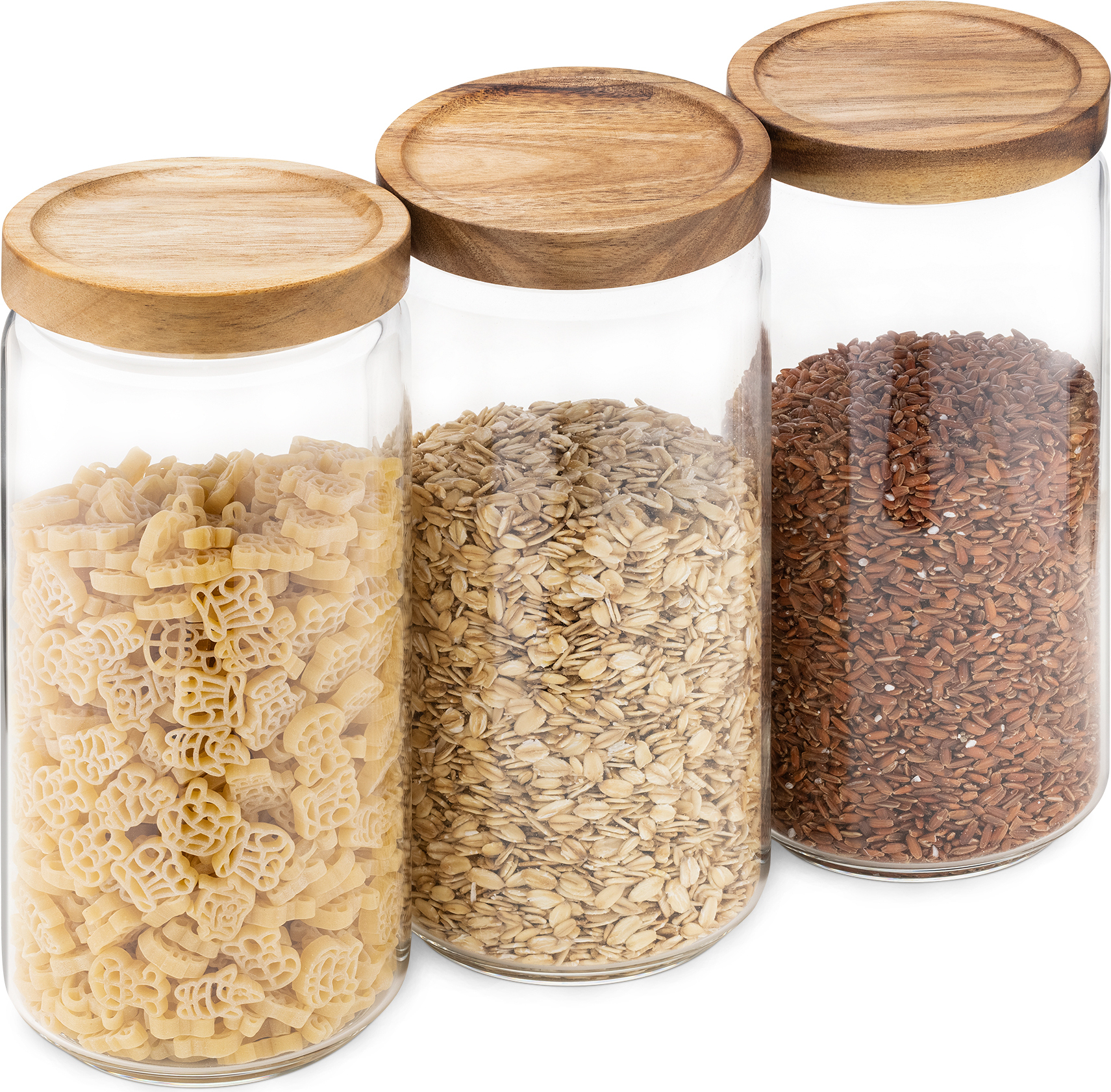 Navaris Vorratsgläser Set mit Akaziendeckel - 3x Glas Aufbewahrung Vorratsdosen mit Deckel - 950ml Lebensmittel Behälter - für Müsli Nudeln Reis 54492.01.03
