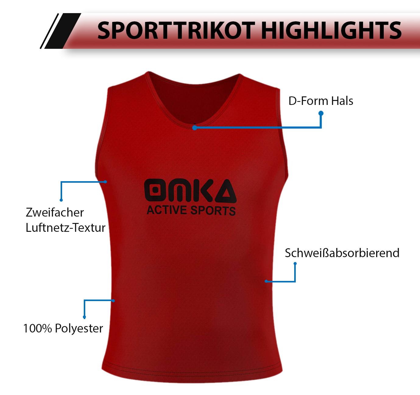 6er Set OMKA Fußball Leibchen Lätzchen Trainingsleibchen Markierungshemd Fußballleibchen für Kinder Jugend und Erwachsene, Farbe:Rot, Bibs:Junior (M) NEW-8599