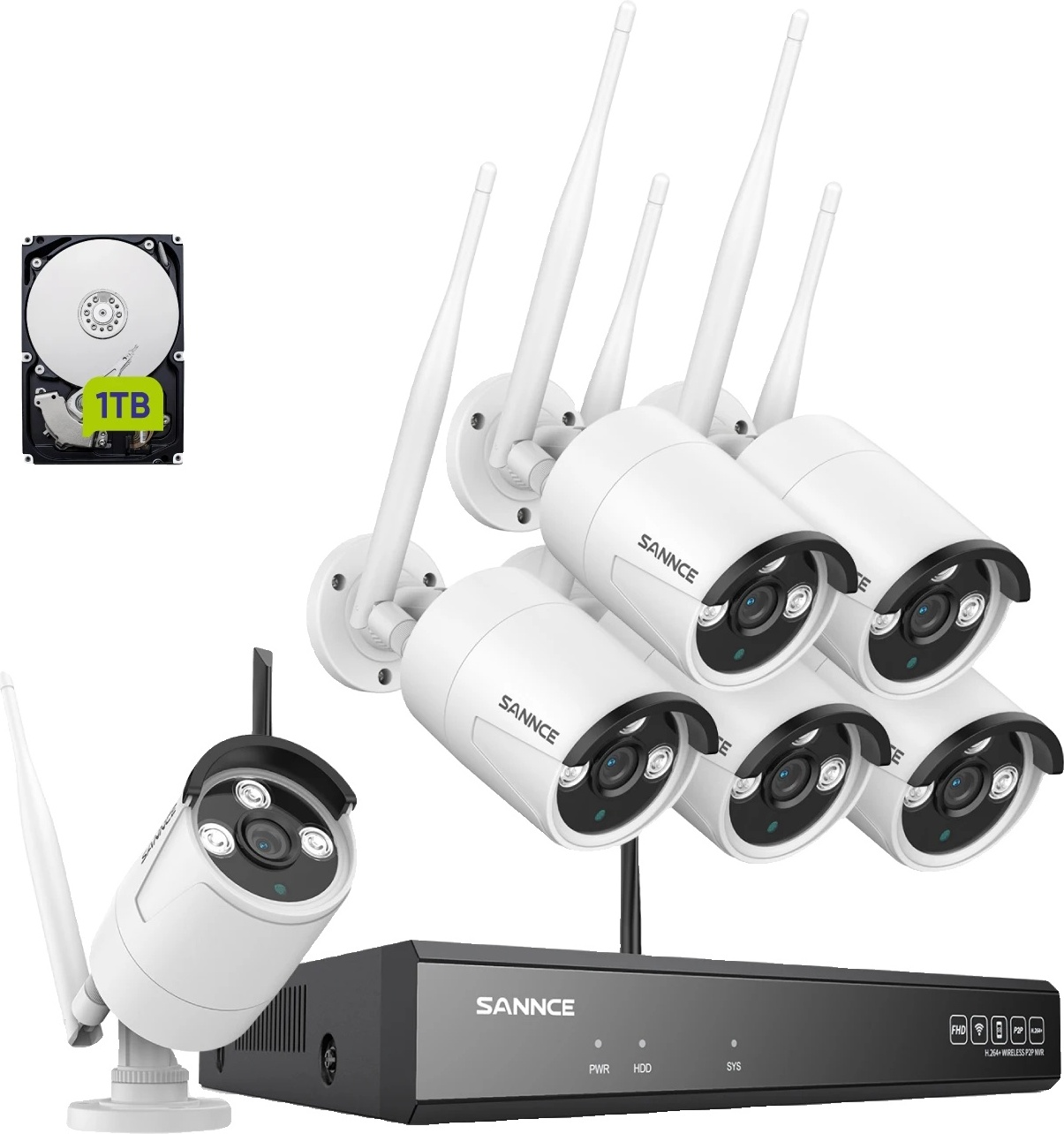 SANNCE 5MP Wifi monitorovacia kamera, obojsmerný zvuk, nočné videnie do 30 metrov, 6 kusov 1TB