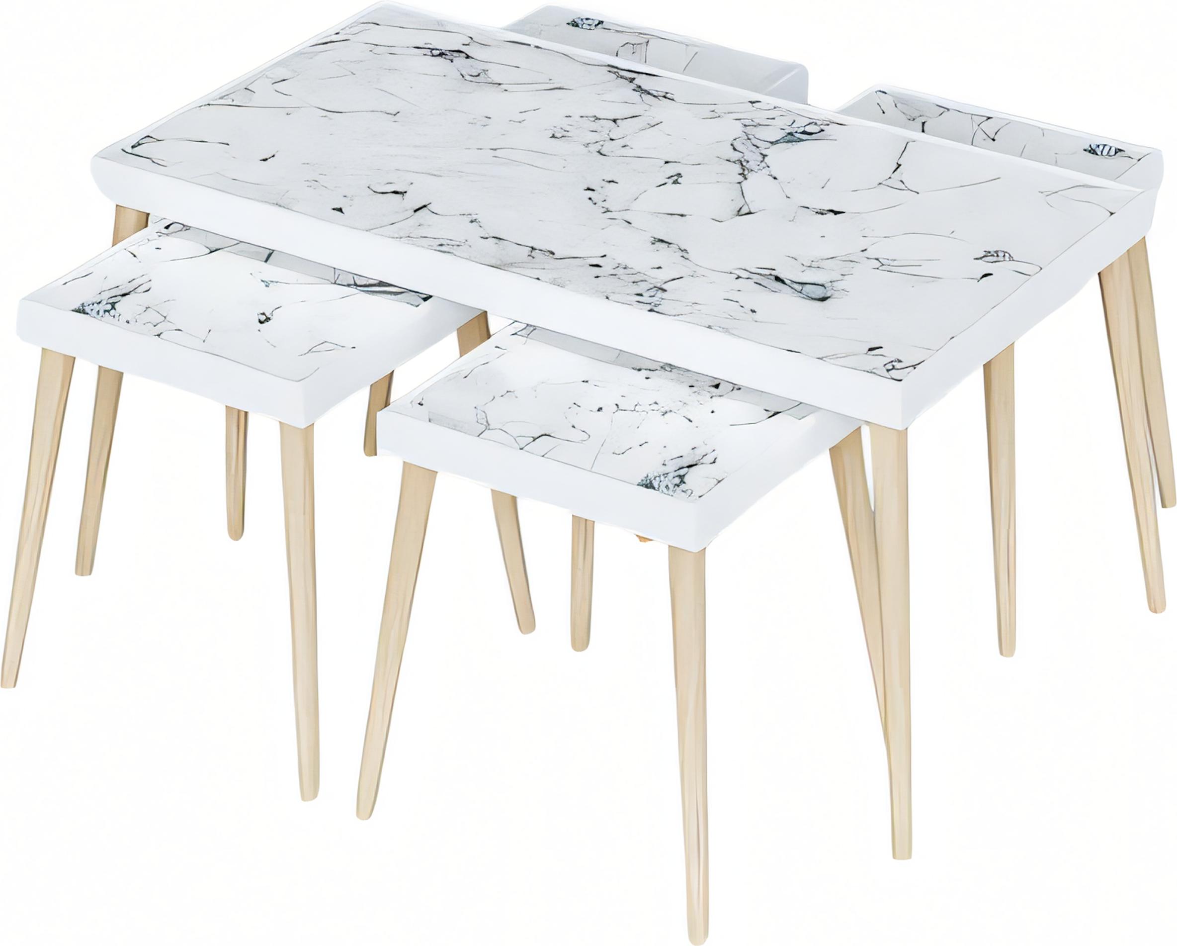AEA Eleganter weißer Holz Couchtisch mit Beistelltischen im modernen Stil