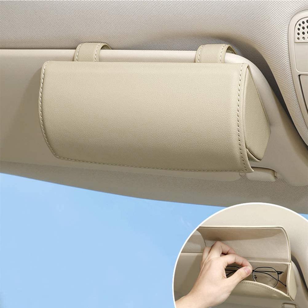 KKmoon Sonnenbrillenhalter für Auto Sonnenblende Auto Brillen Organizer Box Fahrzeug Visier Zubehör Brillenetui für Frau Mann Beige Einheitsgröße K_10124797_250312_26526
