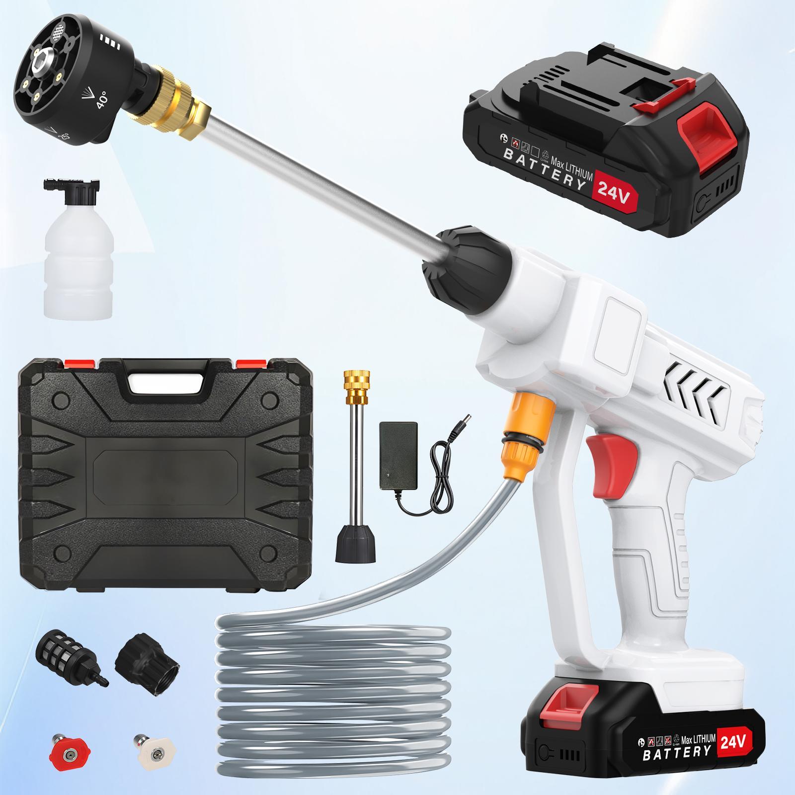 Buyounger Akku Hochdruckreiniger, 300W Hochdruckreiniger, KFZ-Reiniger mit 2 Akkus, 5 m Schlauch, für Autoreinigung Bewässerung YY-EG043WEU