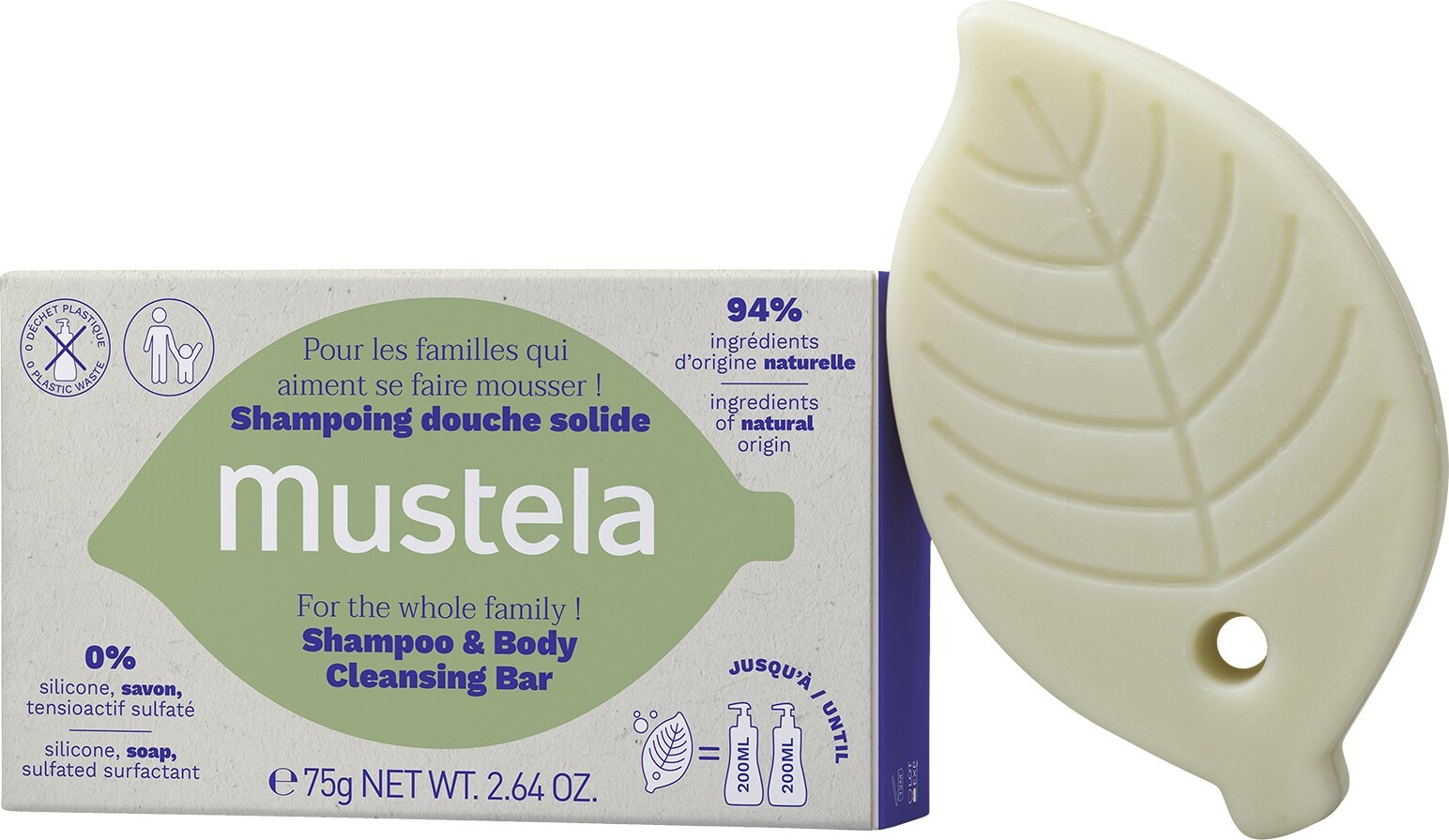 Mustela Organic Mustela sprchový šampón, tuhý, 75 g