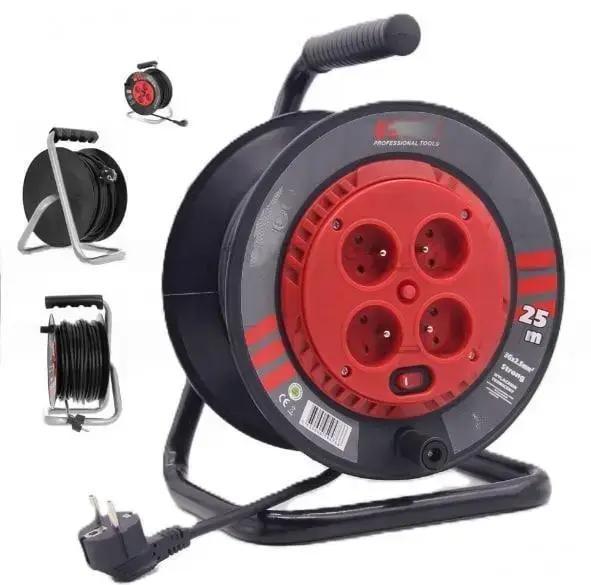 Verlängerungskabel Boxer BX-753 auf einer Kabeltrommel, 25 m Verlängerungskabel