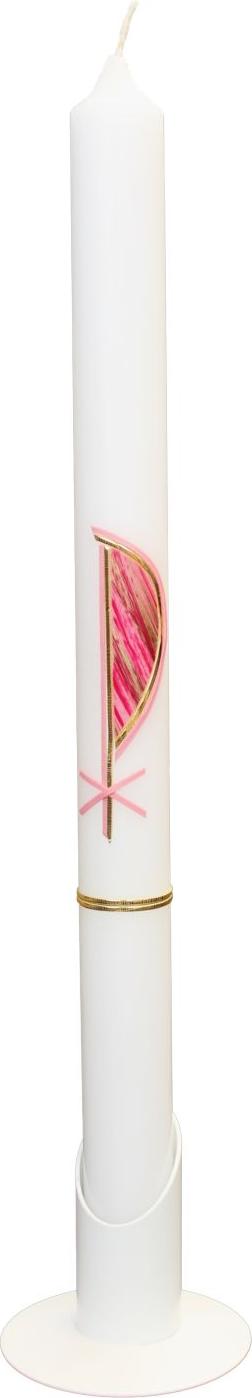 INNA-GLAS Kirchenfeier Kerze ANNERIEKE, verziert, weiß-gold-rosa, 41,5cm, Ø3cm - Germany - für Taufe, Kommunion, Konfirmation 48386