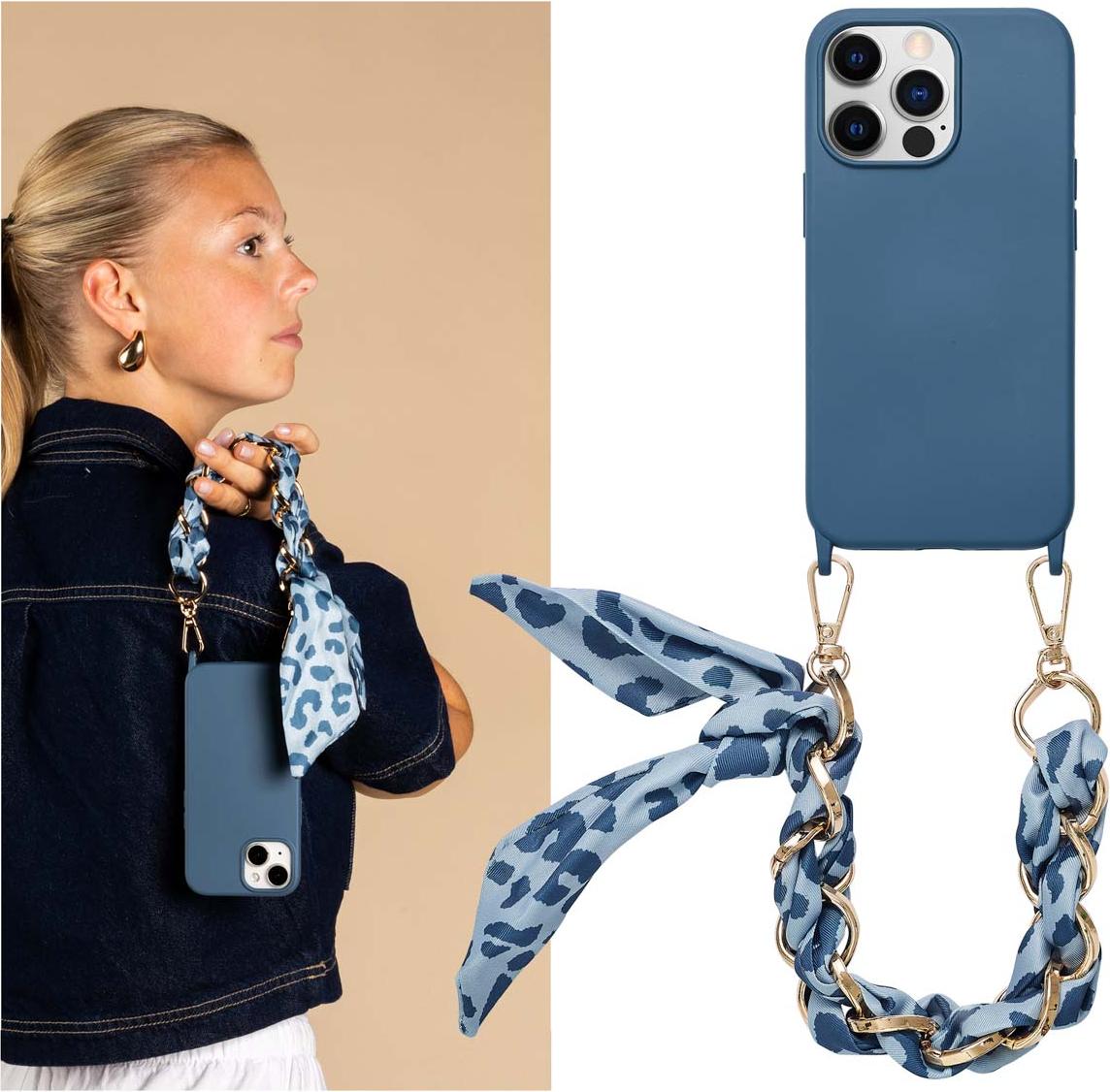 Zadný kryt Selencia s luxusným remienkom na zápästie pre Apple iPhone 13 Pro - Modrý