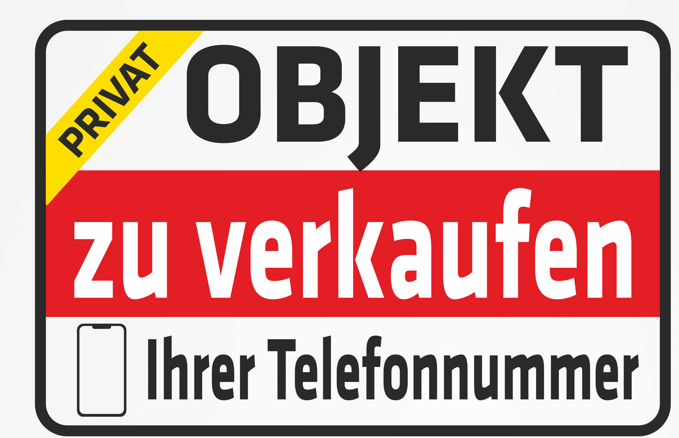 INDIGOS UG - Aufkleber - Sicherheit - Objekt zu verkaufen - Privat - mit Ihrer Telefonnummer - Wunschtext - 600x400 mm Sticker-KPI-0253-AUF-60x40-costum