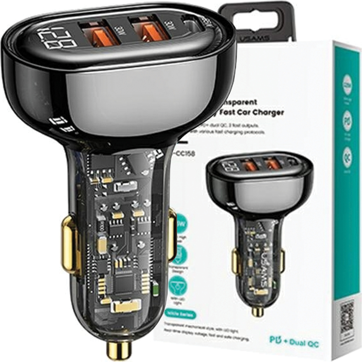 Usams Ład. Sam. 2Xusb+1Xusb-C 125W Fast Charge Transparent Black Cc158Cc01 (Us-Cc158)
