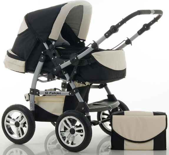 Kinderwagen-Set Flash 2 in 1 in Schwarz-Creme - 14 Teile - in 18 Farben erhältlich