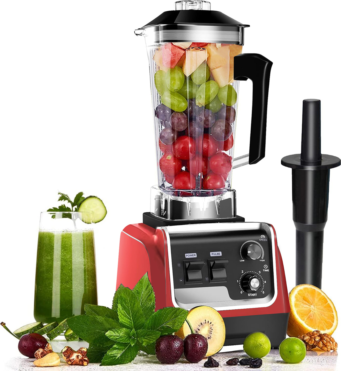OKWISH Hochleistungsmixer,Profi Smoothie Maker 1600W 2L,für die Küche mit,Standmixer Profi Mixer Blender mit variabler Geschwindigkeit,32,000 U/min,Rot