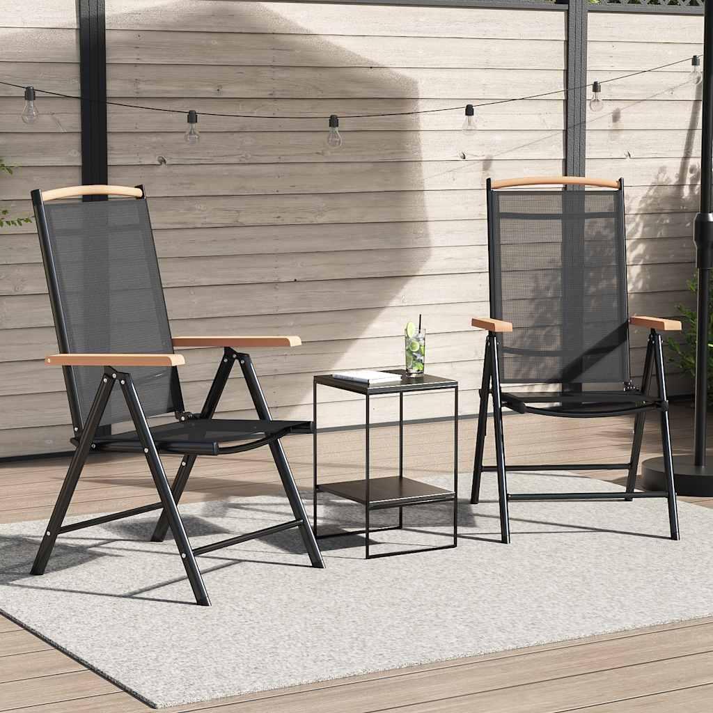 Sedie da giardino pieghevoli 2 pz Textilene e alluminio Nero
