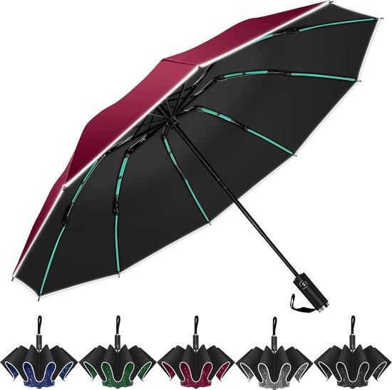 Famanu Umgekehrter Regenschirm, automatischer, winddichter Regenschirm für Regen und Sonnenschein, mit 10 Streben (3+2), kompakter, umgekehrter Regenschirm mit Reflektoren, für Herren und Damen