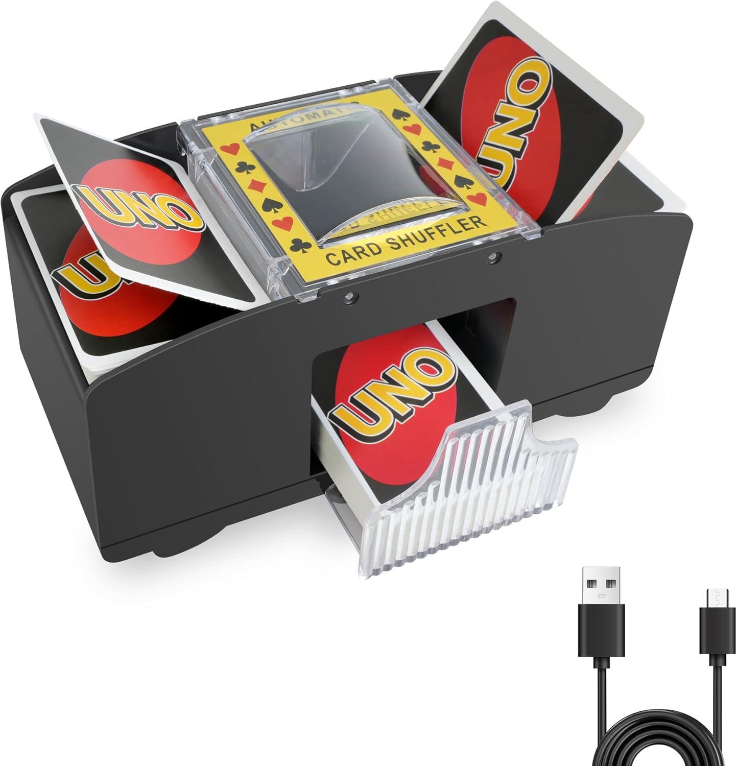 bedee Kartenmischmaschine, Elektrische Kartenmischmaschine für 4 Decks, geräuscharm, USB + Batteriebetrieben, Kartenmischer Elektrisch für UNO, Poker