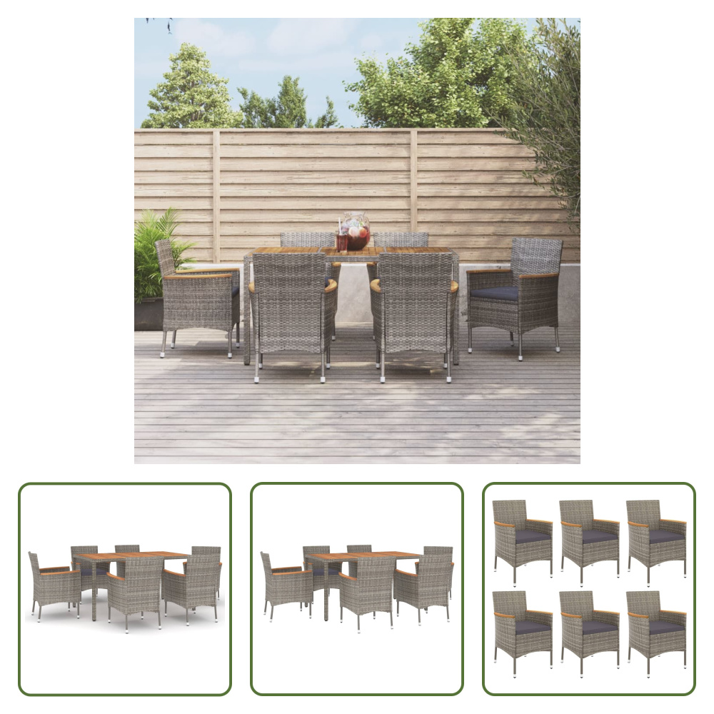 The Living Store 7-dielny záhradný jedálenský set s vankúšmi sivý polyratan