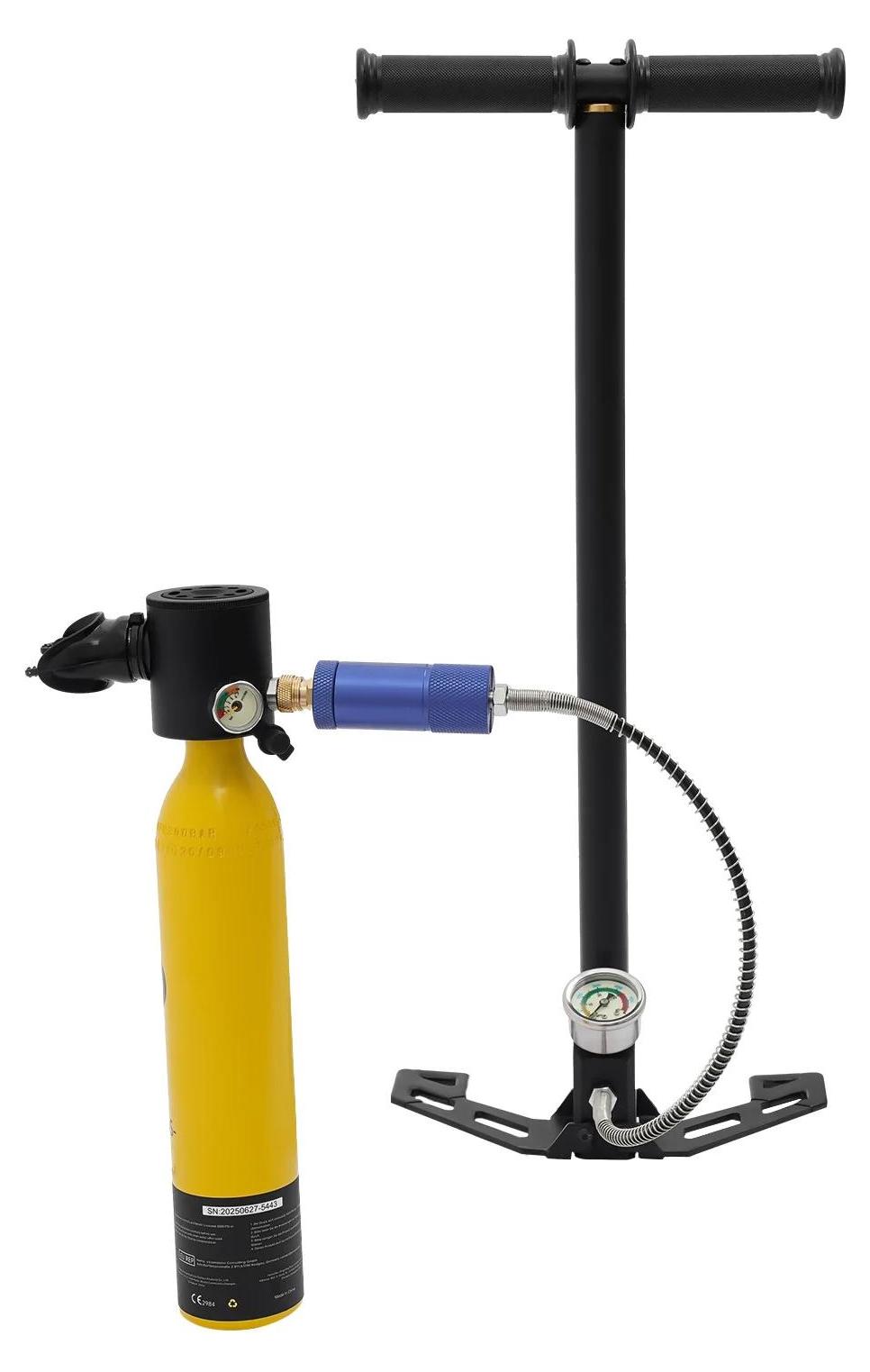StarTech Tragbares Tauchflaschen Set - Mini Scuba Tauchflasche 0,5 l mit Handpumpe - 200 bar 3000 PSI - 5–10 Min Luftvorrat bis 10–30 m Tiefe - Gelb