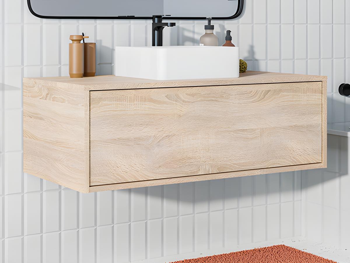 Vente-unique Heller naturfarbener Wandbadezimmerschrank mit Einzelwaschtisch - TEANA
