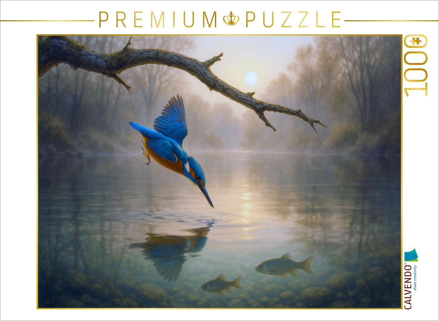 CALVENDO Puzzle Sturzflug - Eisvogel am Wasser | 1000 Teile Lege-Größe 64x48cm Foto-Puzzle für glückliche Stunden