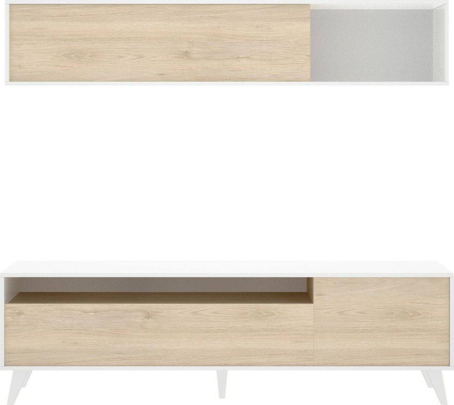 Dmora Wohnzimmermöbel Arusha, Modulares Wohnzimmerset, Mehrzweck-Wohnzimmermöbel, Moderner TV-Schrank, 180x41 h180 cm, Weiß und Eiche