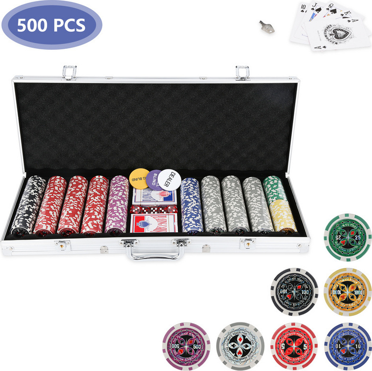 TolleTour Pokerkoffer Pokerset 500 Pokerchips Poker Set Pokerspiel Pokerspiel Silber RL-TH6523-1-HESa