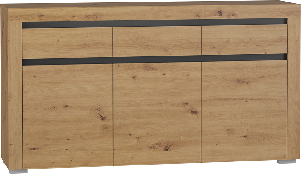 Buffet Kasla mit 3 Schubladen und 3 Türen, Holzoptik und Anthrazitgrau, 152cm