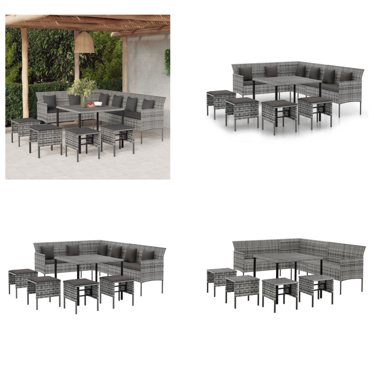 vidaXL 6-dielny záhradný jedálenský set s vankúšmi sivý polyratan - záhradný jedálenský set - záhradná sedacia súprava - vonkajšia - jedálenský set