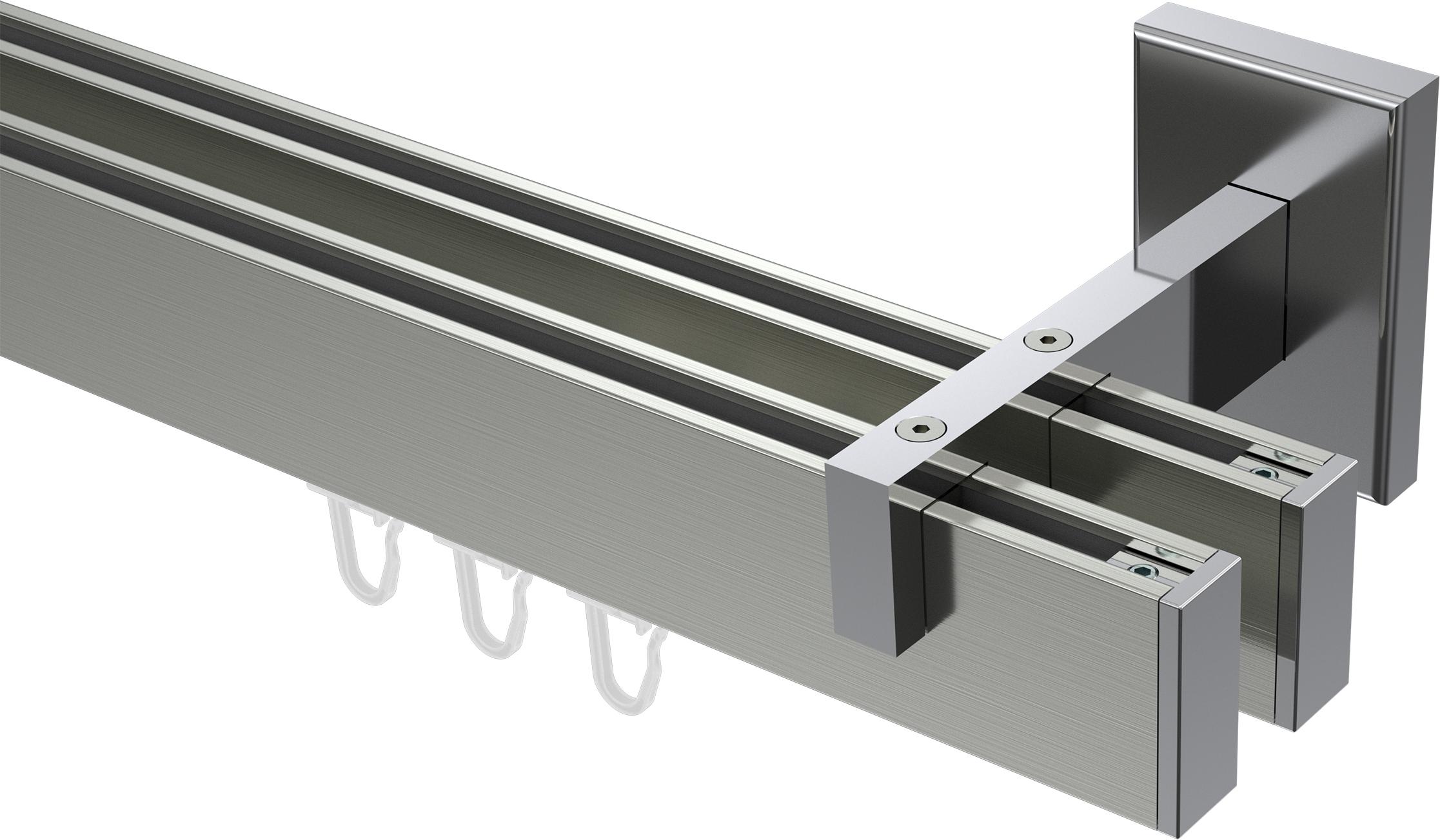Interdeco Innenlaufstange / Gardinenstange mit Innenlauf Edelstahl-Optik / Chrom, Typ Smartline Paxo (Kappe), 14x35 mm 2-läufig, 280 cm 10212821-283912Y2_KLA