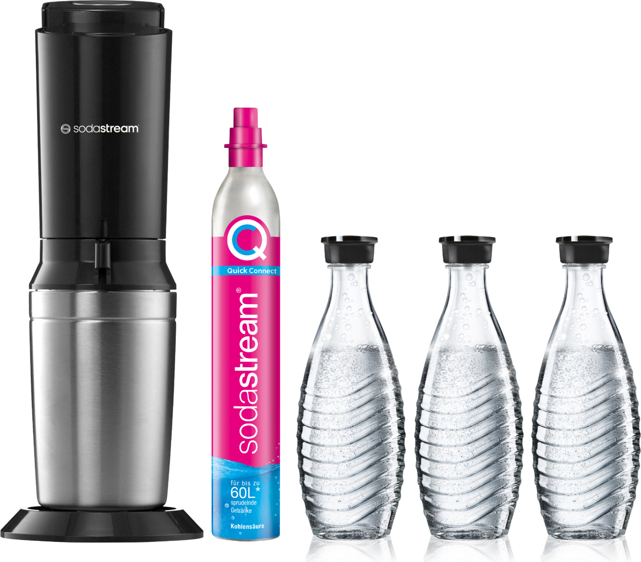Výrobník perlivej vody Sodastream CRYSTAL 3.0 v hodnotnom balení s 3 sklenenými karafami, čierny 1016413490