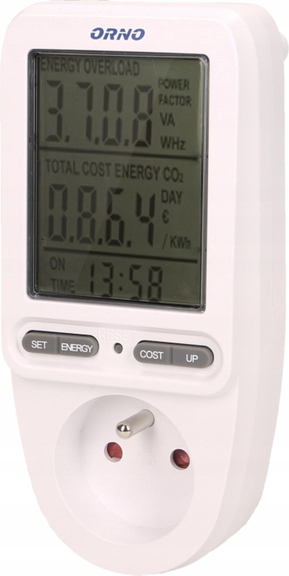 Orno | Energiemessgerät OR-WAT-435 - Digital - Weiß - Großer LCD-Bildschirm - Energie sparen