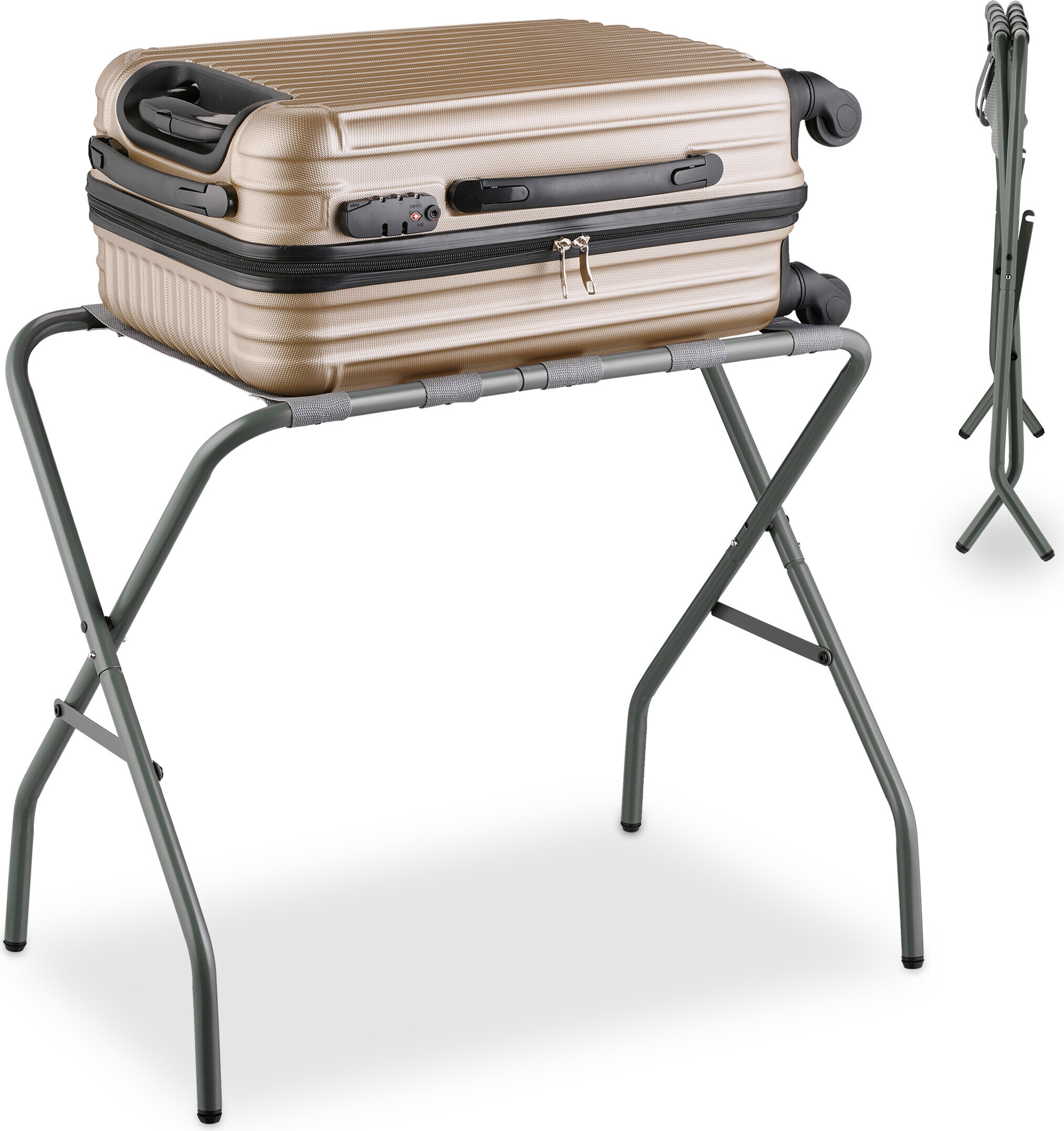 SMIBUY porte-bagages, paquet de 2, porte-valise pliable en bambou avec étagère de rangement pour chambre d'amis, chambre à coucher, hôtel, robuste (blanc