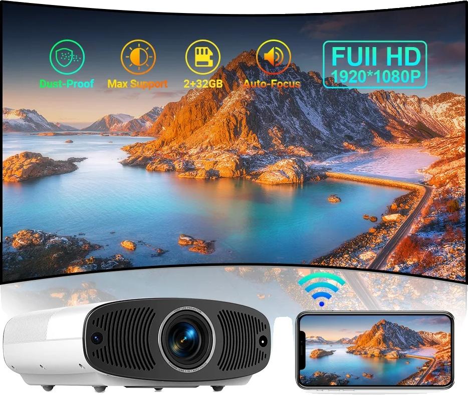 Projektor, LCD, rozlíšenie 1920 x 1080, jas 1000 ANSI lúmenov, kontrastný pomer 20000:1, veľkosť obrazovky 40-300 palcov