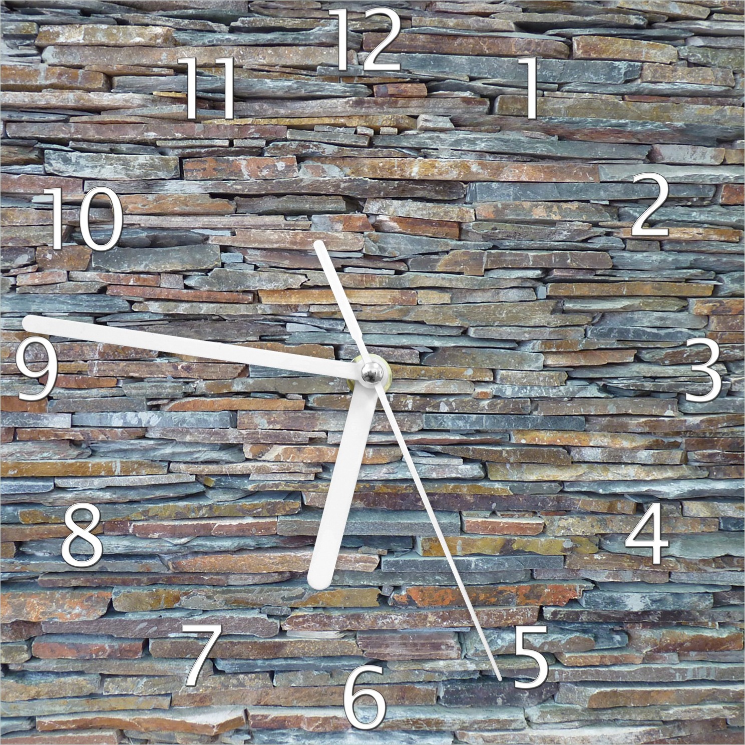 Wallario Design Wanduhr Natursteinmauer in grau braun aus Echtglas, Größe 20 x 20 cm guk0308-2020