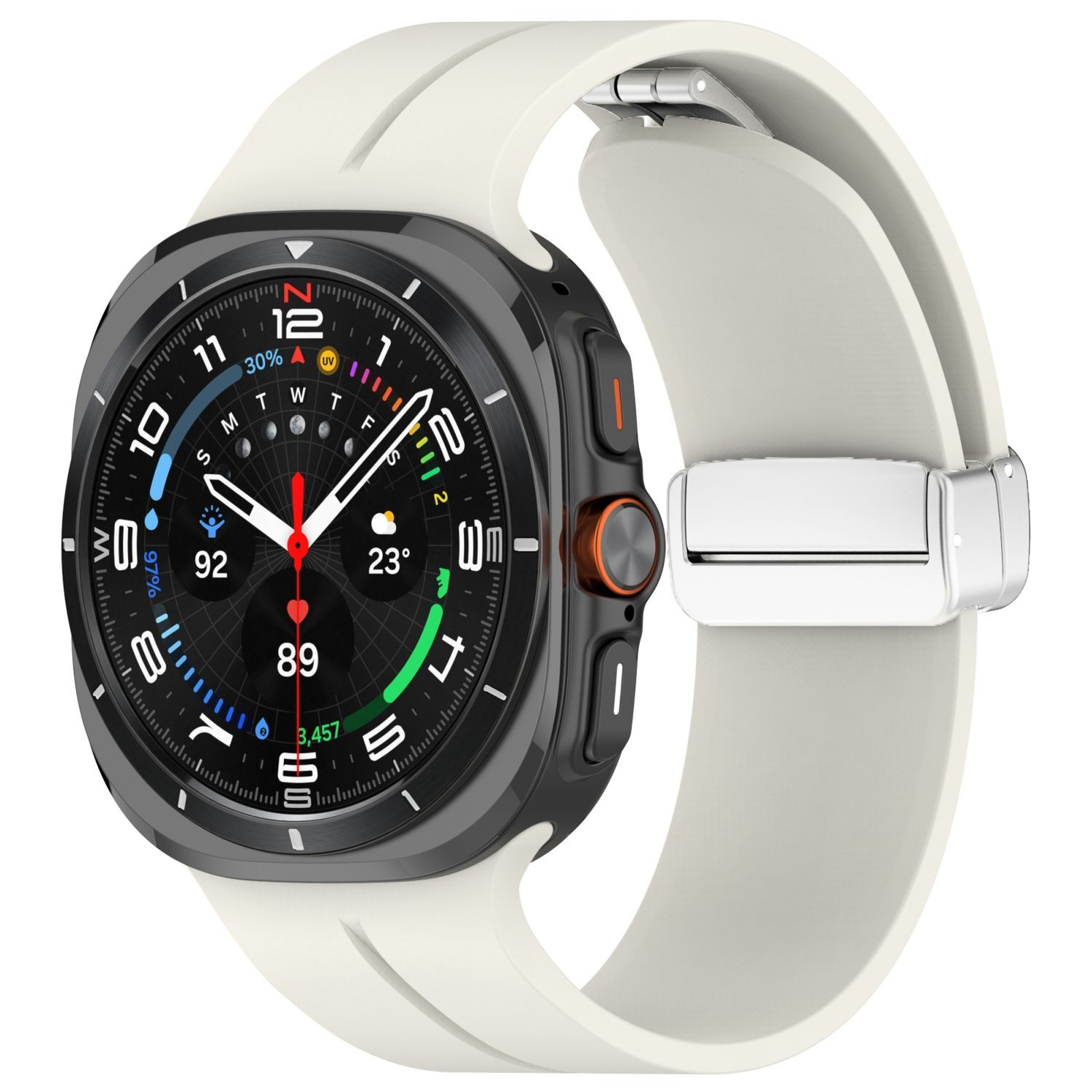 Pre Samsung Galaxy Watch Ultra 47mm Groove Silikónový remienok Magnetická pracka Béžová