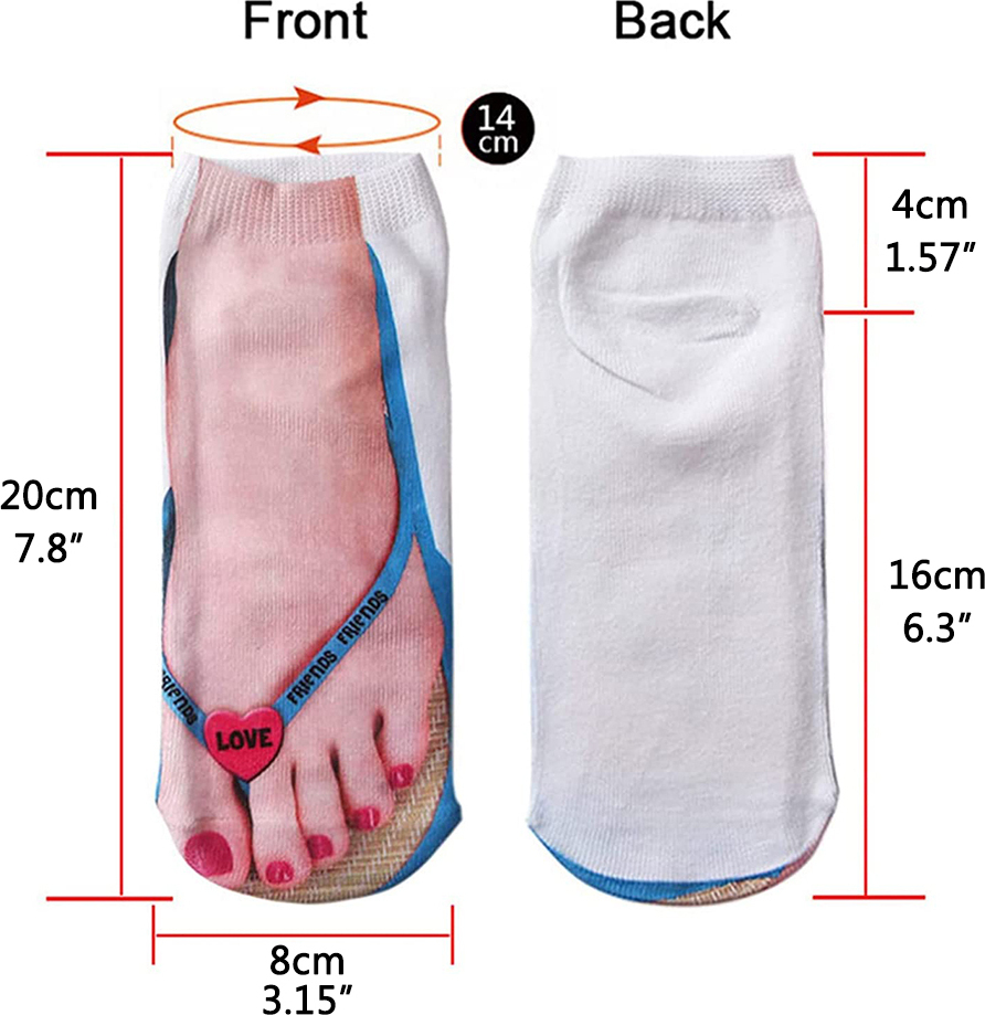 Cocosity 5 Paar Maniküre Print Socken Flip Flop Print Socken 3D Muster Socken Casual Personalisierte Flip Flop Socken Low Cut Knöchel Socken