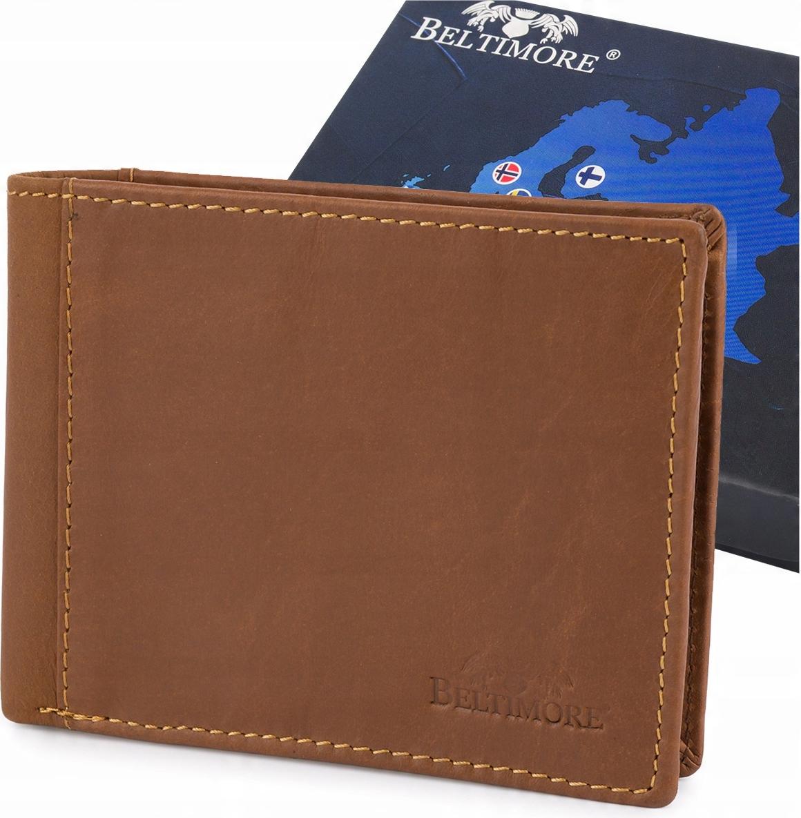Beltimore Klassische, große Herren-Geldbörse aus Leder im Querformat ohne Verschluss, braunes Leder